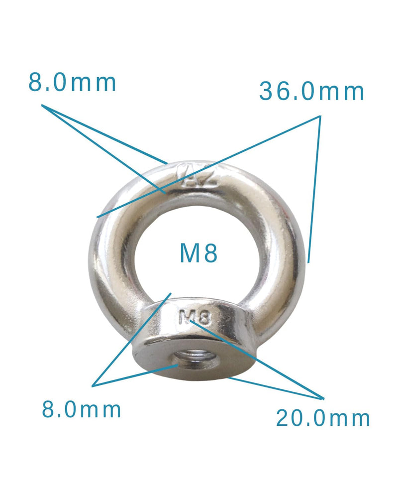 M8-1.25 Eye Nuts - IMScrews 304 Stainless Steel Eye Nuts - Resilient Hardware for Home Repairs and Professional Projects Pack of 8 M8-1.25