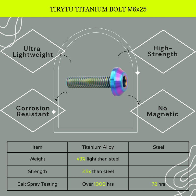 Titanium Bolts M6X25mm, 6PCS, Colorful | Lightweight Design, Ideal for Humid/Salty Environments, M6 Hex Screws, For Motorcycle Brake Calipers & Bicycle Brake Systems M6X25