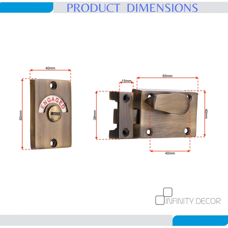 Infinity Decor Antique Vacant and Engaged Sign Indicator Bolt, Zinc Bathroom Privacy Toilet Door Latch Lock