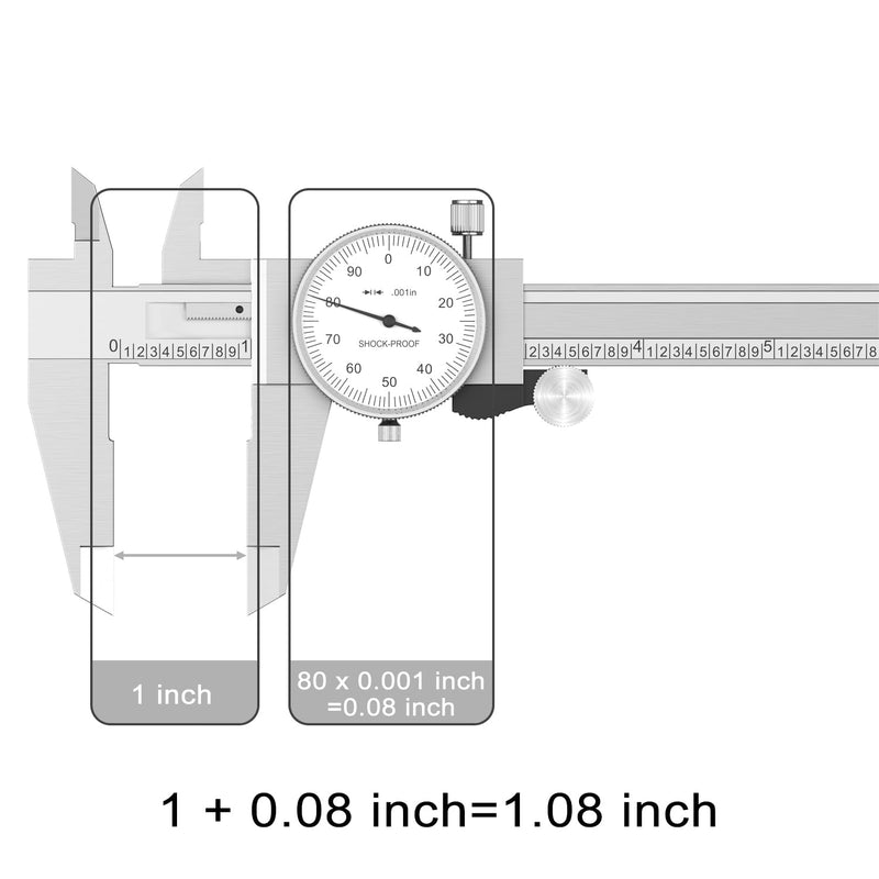 Dial Caliper Shockproof Dial Caliper Precision Caliper with Watch 0-6" Range, 0.001” Resolution 6 Inch with 0.001" Precision Calipers 4-Way Measurement with Plastic Case Dial Caliper 0-6" Range