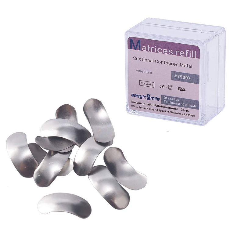 50Pcs Dental 50μm Sectional Contoured Metal Matrices Matrix Refill (Medium) Medium