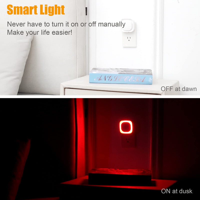 2 Pack Plug in Dimmable Red Night Light, Auto Dusk to Dawn Sensor, LED Night Light, Soft Glow, Diffused Light, Square Nightlight for Kids, Bathroom, Hallway, Bedroom, Kitchen, as Gifts