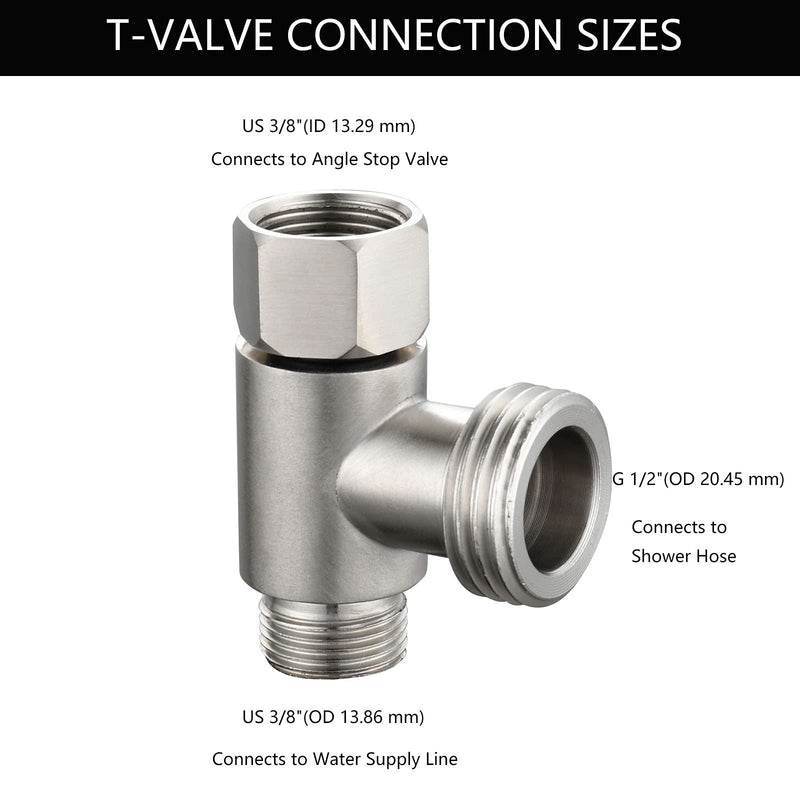Bidet T Adapter, Biveah Stainless Steel Angle Stop Add-A-Tee Valve 3/8" for Toilet Supply Line Brushed Nickel, KTS002NA