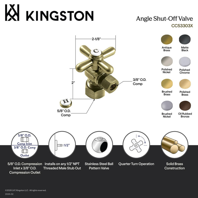 Kingston CC53300X Comp Quarter-Turn Angle Shut-Off Valve, Matte Black