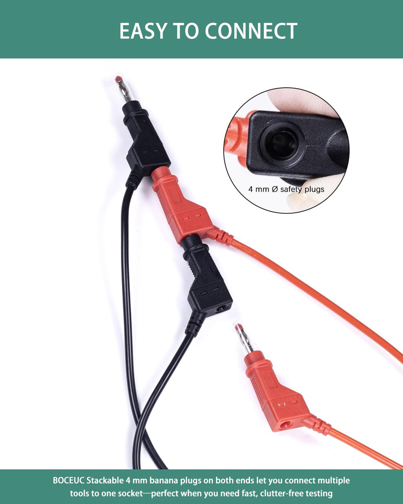 Multimeter Test Leads 4mm Stackable Banana to Banana Plug with Retractable Sleeve 3.3ft Silicone Cable(Red and Black) Multicolored