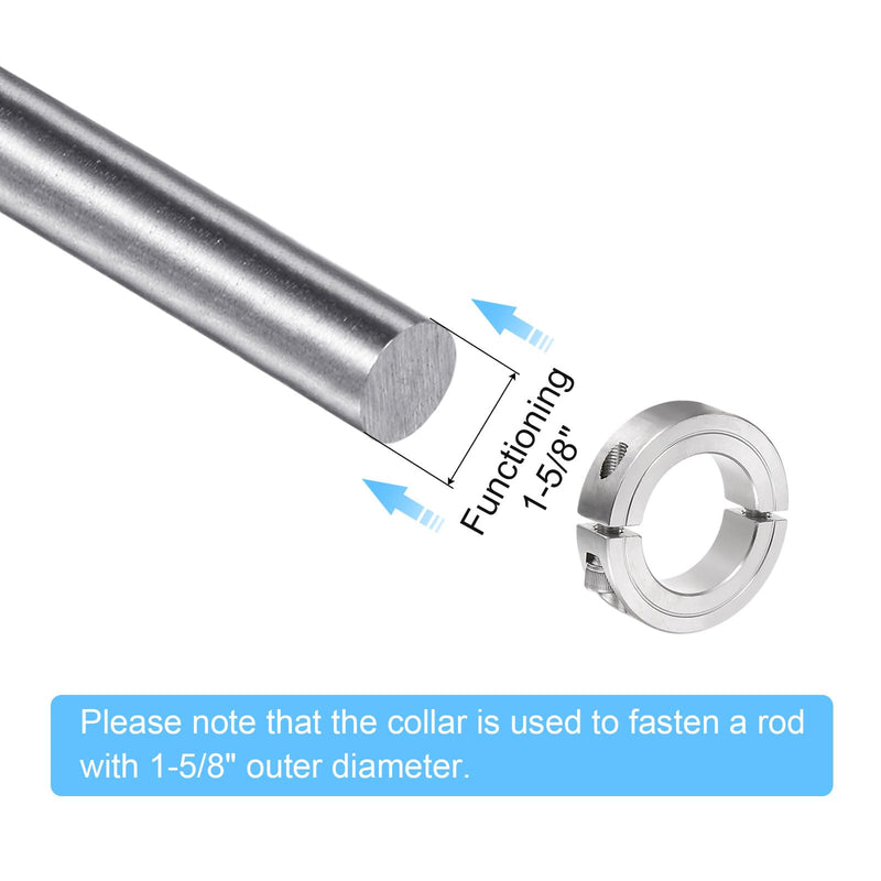 HARFINGTON 2pcs Shaft Collar for 1-5/8" Rod 2-5/8" OD 11/16" Width 304 Stainless Steel Double Split Axle Clamp-On Collar with Set Screw 1-5/8" Bore