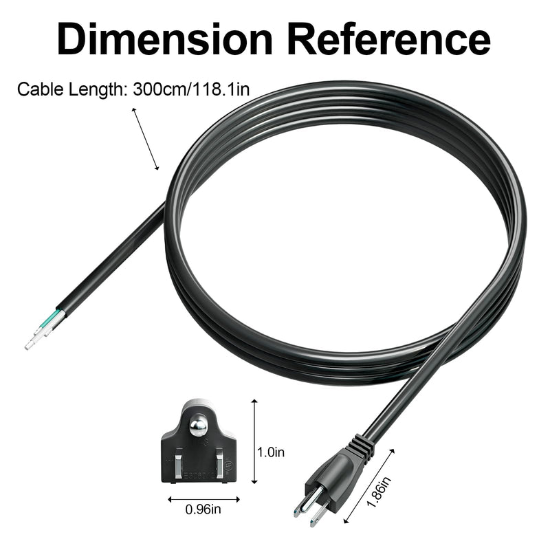 10 FT Male Plug Extension Cord, 125 V 20 A 3 Prong 3-Wire Straight Blade Plug with AWG 12 Cable, Replacement Power Cord, Includes 5 Heat Shrink Tubes, UL (Male Black 1 Pack) Male Plug/AWG12/10 FT