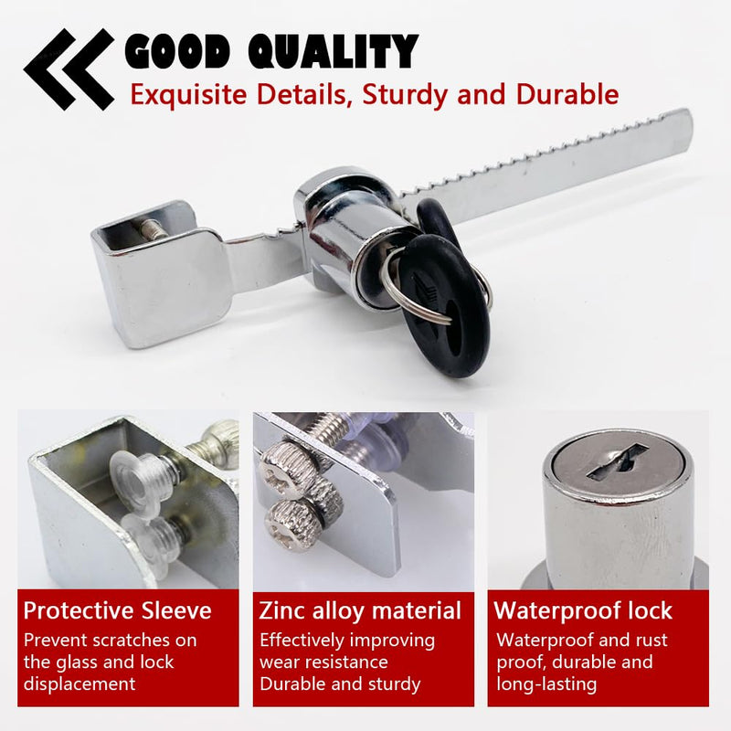 Sliding Glass Door Ratchet Lock with Chrome Finish,Glass Display Case Lock,Keyed Alike Showcase Display (2) 2