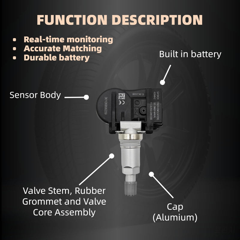 Tire Pressure Monitoring System Sensor (TPMS) Compatible with Sentra Rogue Sport Qx50 55 407003VU0A 407003VU0B 407004CB0A 407004CB0B 407004CB1A 407004CB1B 407005663R 407006UA0A 40700CB0A 433 Mhz 4-pc
