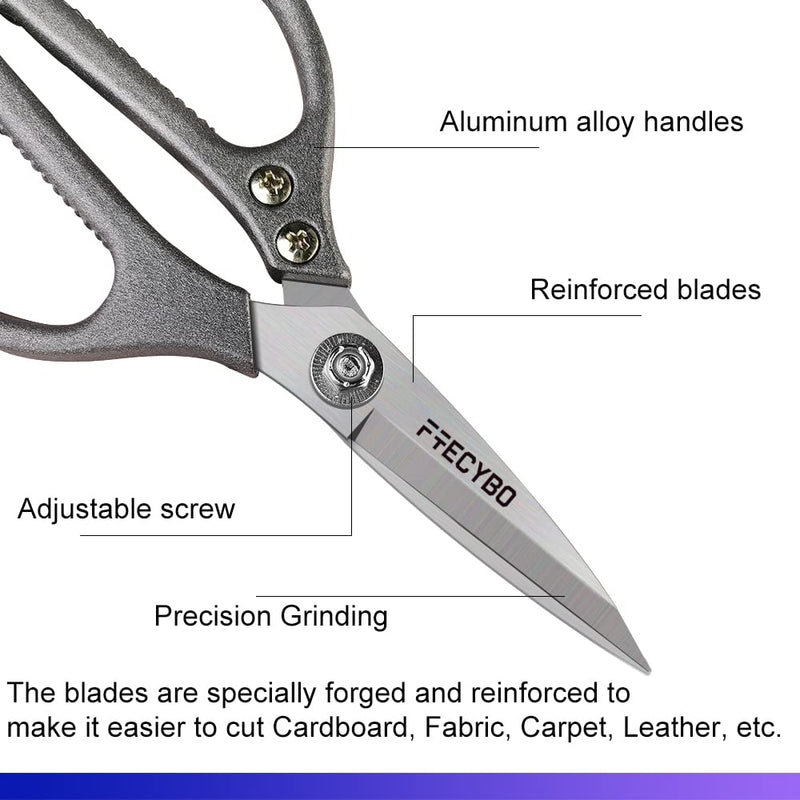 Heavy Duty Scissors 8.5'', All Purpose, Leather Scissors, Reinforced Stainless Steel Blades with Metal Handles for Home, Office, Easy Cutting Cardboard, Fabric, Carpet, Leather, etc 8.4-inch
