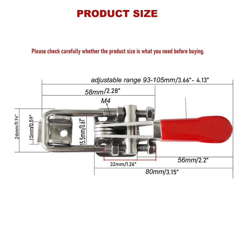 2pcs Heavy Duty Toggle Clamp Capacity 400LBs, 304 Stainless Steel Adjustable U Bolt Holding Quick Release Latch (40323-2pcs) 40323-2pcs