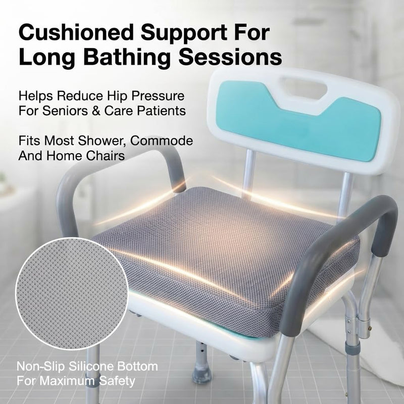 Upgraded Shower Seat Cushion for Elderly, Non-Slip Waterproof Shower Chair Cushion with 4D Mesh Quick Dry, Bath Cushion for Tub & Shower Bench Seat, Soft Pad for Shower Transfer Bench, Gray,16"x13"