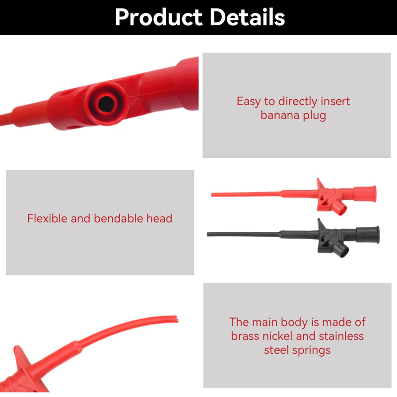 4PCS Multimeter Test Hook Clips, Professional Flexible IC Test Hook Clip Grabbers Probe High Voltage Flexible Test Probe Insulated Quick for Multimeters, Clamp Meters and Automobile Inspection