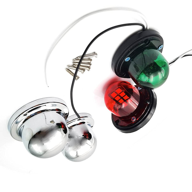FainWan 2pcs Boat Yacht LED Light Green and Red Marine 12V Stainless Steel Bow Navigation Lights