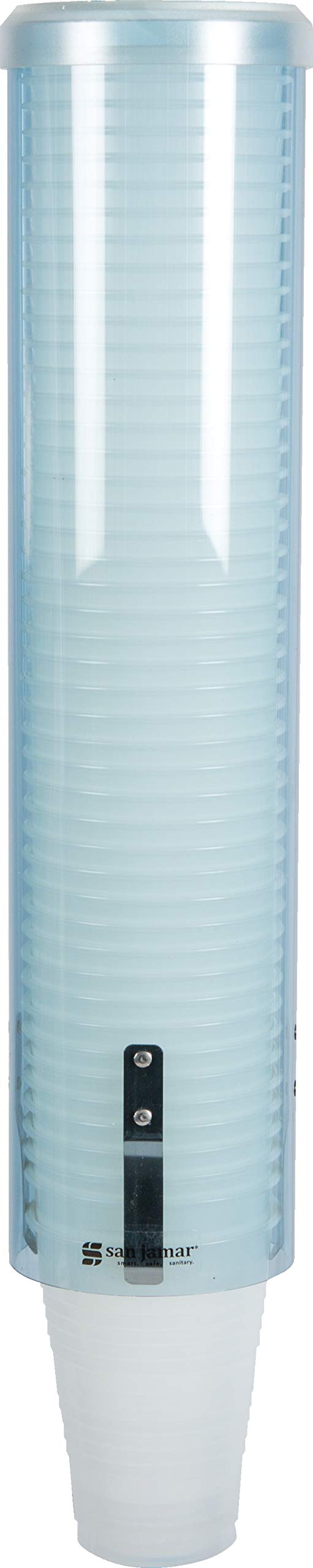 San Jamar Large Pull-Type Cup Dispenser 6-12 Oz. Flat Cups, 4.5 - 7 Oz Cone Cupz with Flip Cap for Restaurants, Home, and Office, Plastic, 16 Inches, Arctic Blue