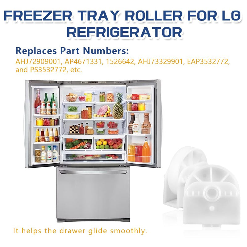 [Upgraded] AHJ72909001 Refrigerator Freezer Drawer Roller for LG/Kenmore Refrigerators, Freezer Tray Roller, Replaces AHJ73329901, AP4671331 (2 Pack) 2 Pack