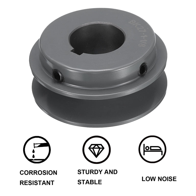 uxcell BK27-1 1/8 V-Belt Sheave 1-1/8"Bore 2.7"OD Single Groove Web Sheave Bored-to-Size Sheave, Cast Iron, Belt Section for 3L or B Belt