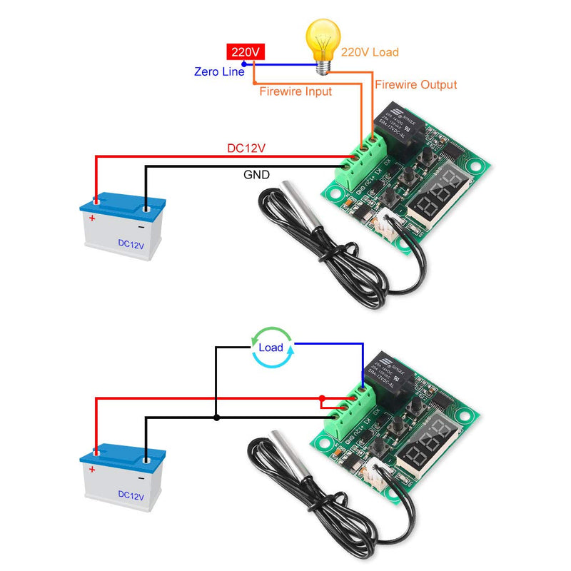 6PCS Temperature Controller Module XH-W1209 LCD Display Digital Thermostat Module with Waterproof NTC Probe -50~110℃ DC 12V Electronic Temp Control Module Switch W1209+Case 6PCS