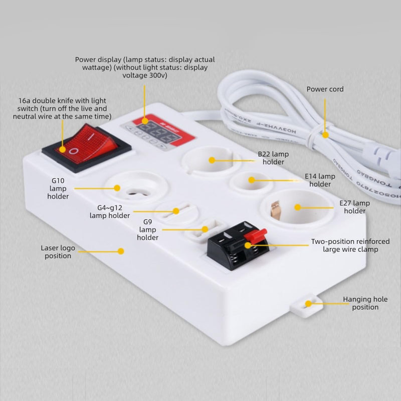 LED Bulb Power Tester, 60-300V Adaptive Voltage LED Strip Lamp Beads Light Source Testing Tool B22 E14 E27 GU10 G4 to G12 G9