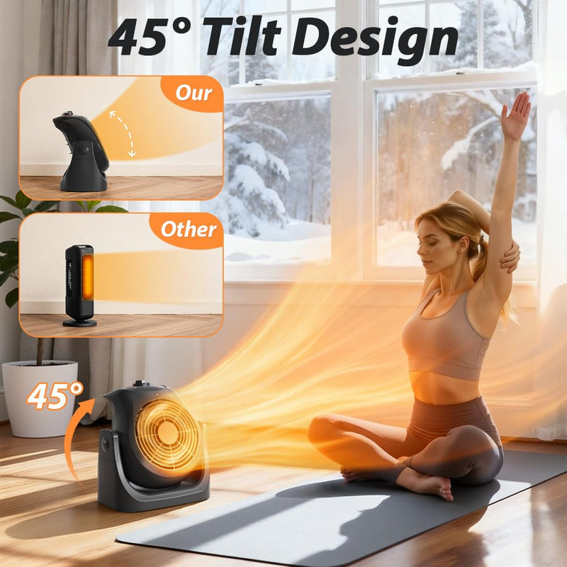 Portable Electric Space Heater Cooling Desk Fan 2 in 1 Heater Fan Combo with 45° Tilt, 2 Wind Speeds, 1500W Overheat Protection Personal Small Heater for Home Office