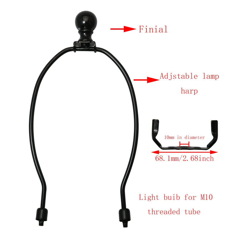 7 Inch Lamp Harp Holder with 1-1/2 Inch Lamp Finial Oil Rubbed Black Steel Ball Knob Lamp Shade Finial for Table and Floor Lamps, Black 7 Inch