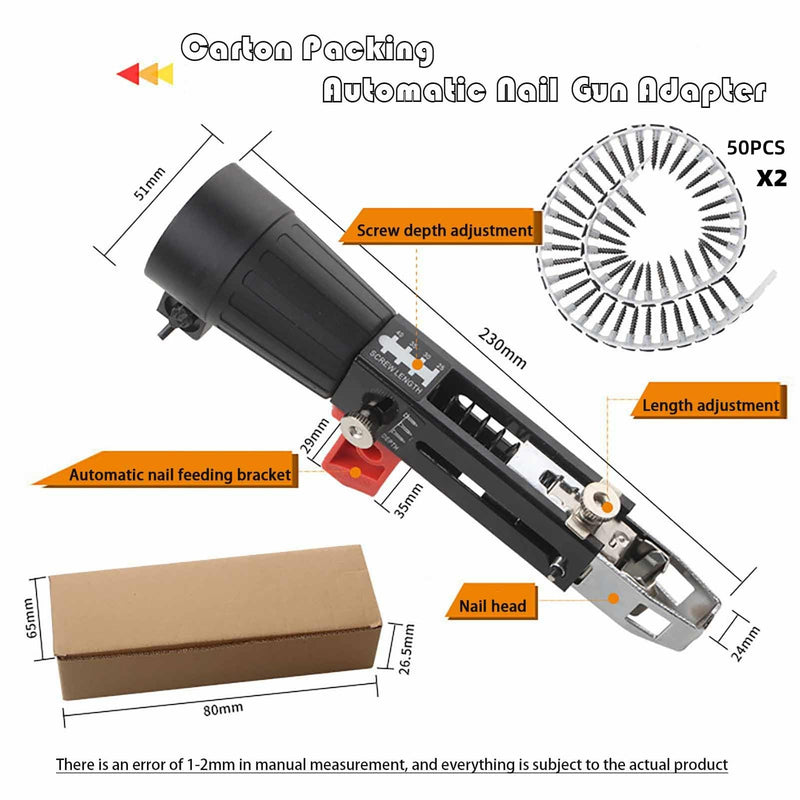 Automatic Chain Nail Gun Adapter, 48MM Electric Drill Chain Attachment Set for ail Gun Electric Drill, for Drywall Woodwork (Drill Chain Adapter Set) (Drill Chain Adapter Set) Drill Chain Adapter Set