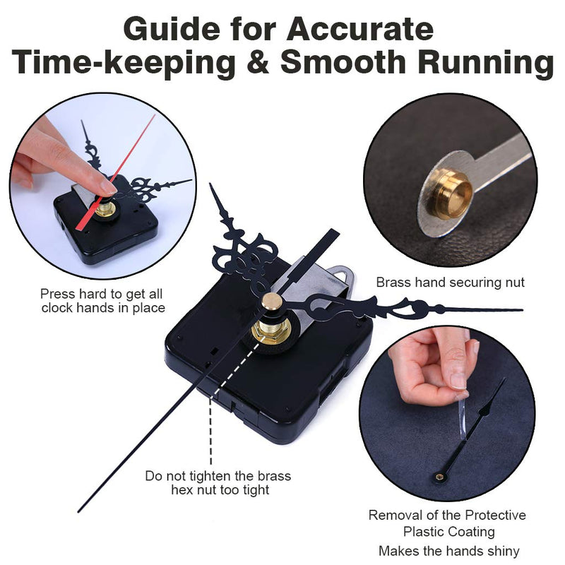 EMOON 2 Pack Wall Clock Movement Mechanism with 4 Pack Clock Hands, Silent Sweep Quartz Clock Motor Kit, for Clock Repair DIY Replacement, Custom Clock (Shaft Length 3/4 in) Total Shaft Length 3/4 in