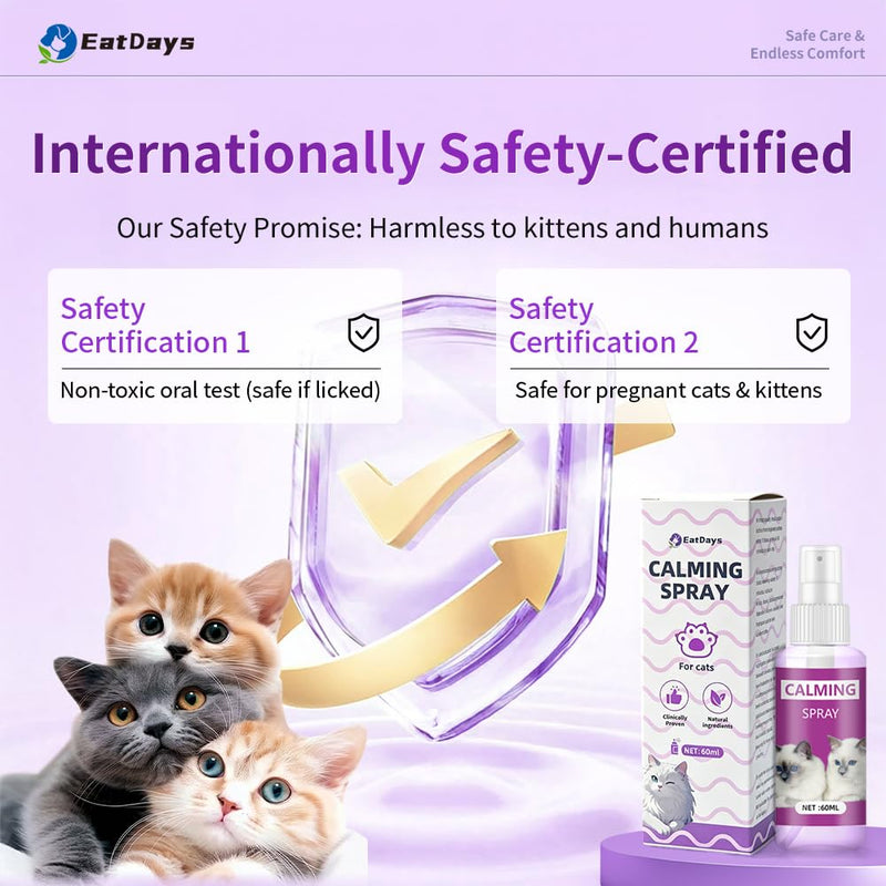 Cat Calming Spray with 10% Pheromones & Lavender - 15-Minute Fast Acting Formula to Stop Scratching, Spraying & Anxiety from Thunder, Travel, Vet Visits for Indoor Cats (3.4oz) (new packaging) new packaging