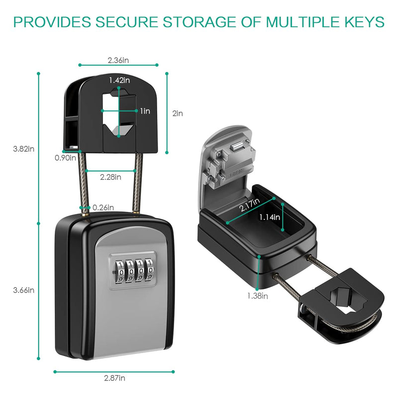 ORIA Key Lock Box, Resettable Key Storage Lock Box with Removable Buckle, Key Safe Lock Box Waterproof with 4 Digit Combination, 5 Keys Capacity for Home, Indoor, Outdoor, Lever Handles