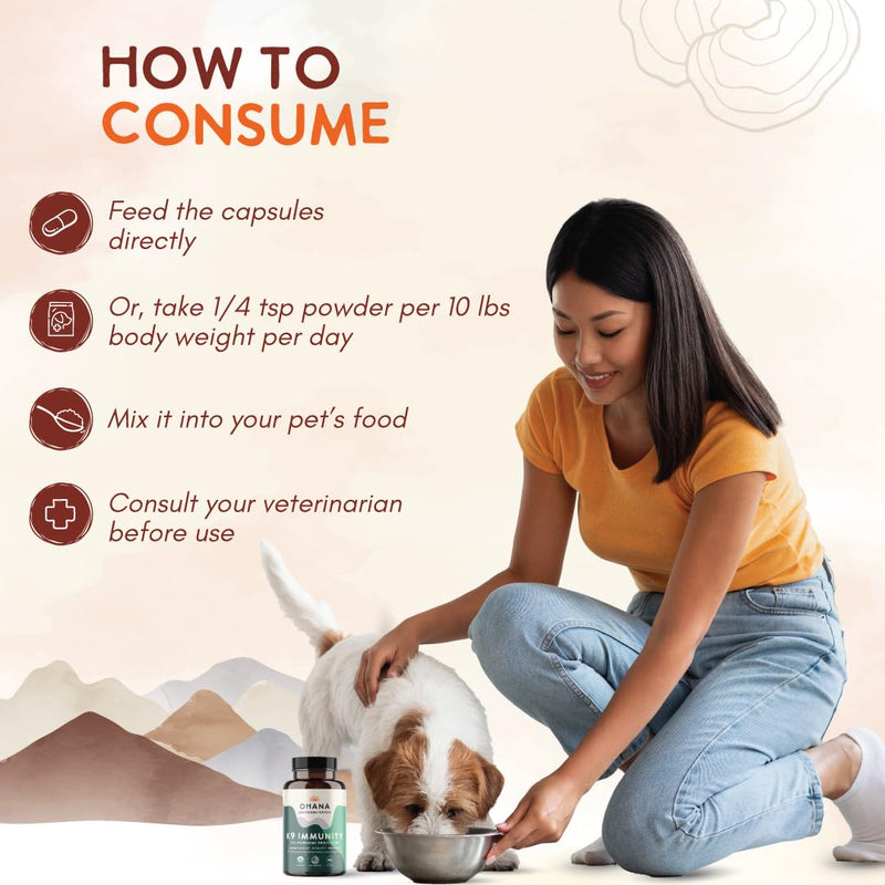 Ohana K9 Immunity, Dog Supplements, Contains 6 USDA Organic Mushroom Extracts for Dog Care, Non-GMO, Gluten-Free, 90-Capsule Bottle, Pack of 1 K9 Immunity Capsules 90 Count (Pack of 1)