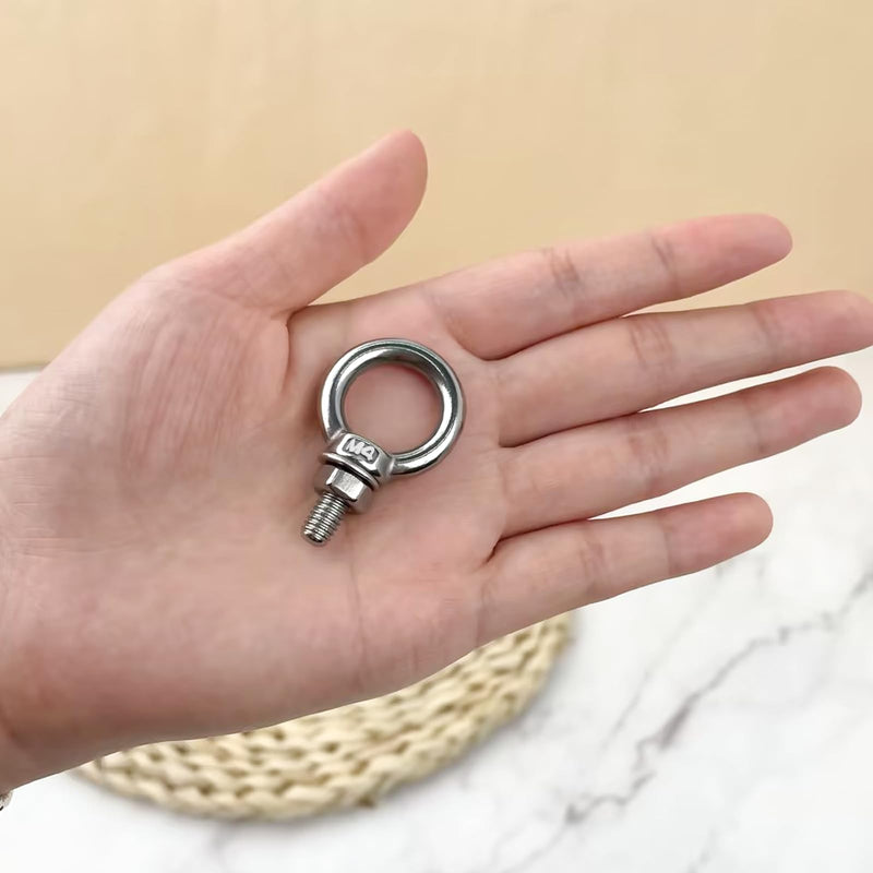 6 Pack Eye Bolts with Nuts M4 Screw Eyebolt Stainless Steel Heavy Duty Eye Bolt M4 Male Screw Thread Ring Shoulder Eyebolts