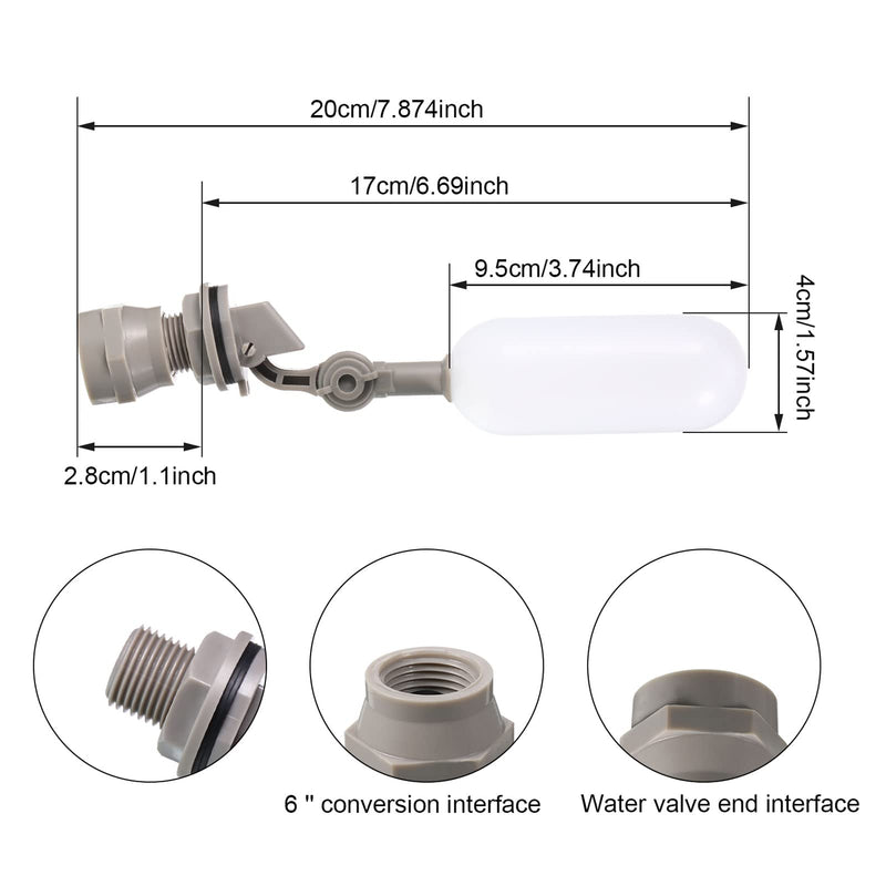 4 Pieces 1/2 Inch Float Ball Valve Plastic Water Float Valve Mini Plastic Float Valve with Adjustable Arm for Automatic Water Level Control of Water Tank 4