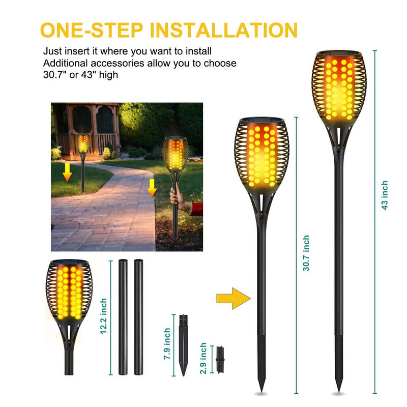 Aityvert Solar Lights, 43" Flickering Flames Torch Lights Outdoor Waterproof Landscape Decoration Lighting Dusk to Dawn Auto On/Off Security Flame Lights for Yard Garden Pathway Driveway 4-Pack 4 Pack