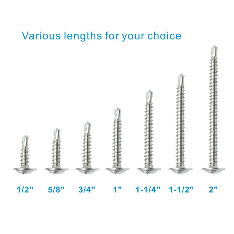 #8 x 1/2" Sheet Metal Screws，410 Stainless Steel Modified Truss Head Fast Self Tapping Screws, Phillips Drive Self Drilling Screws for Metal Plastic & Wood (250 Pack) #8 x 1/2" - 250pcs