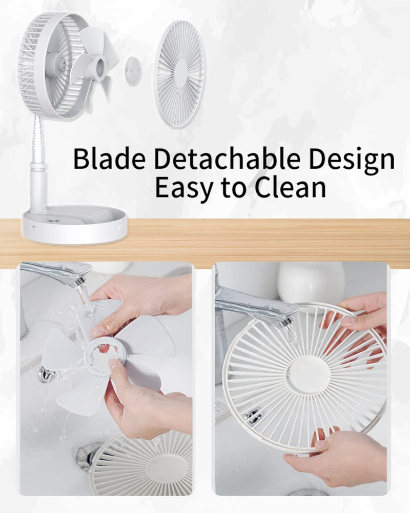 UN UNITEDTIME Desk and table fan, Foldable Fans Portable Travel Fan Battery Operated or USB Powered,Adjustable Height,My Foldaway fan with remote Control Timer 4 Speed Settings (White) White