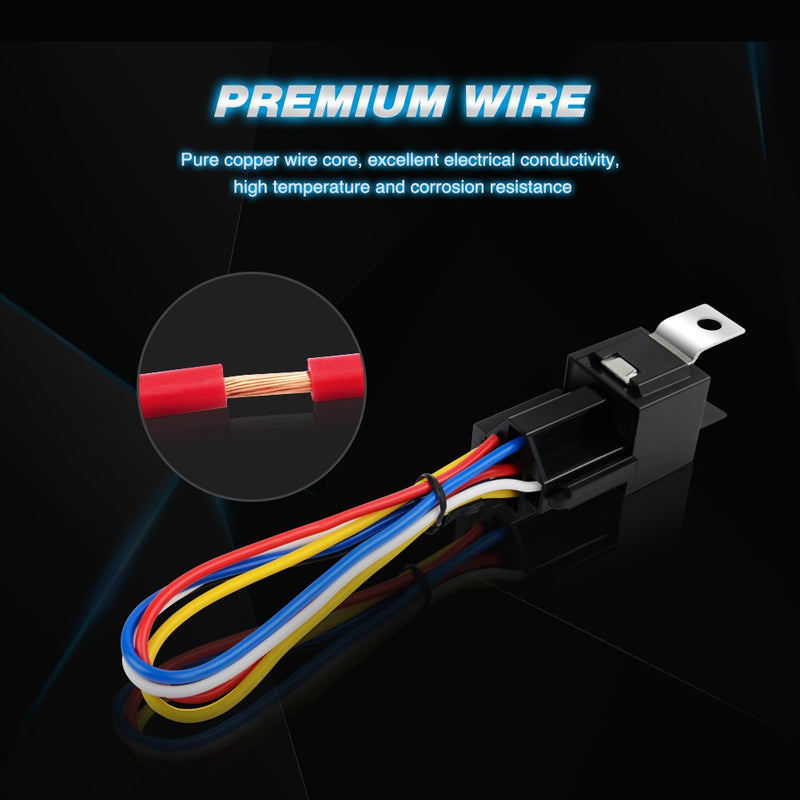 Nilight 50003R Automotive Set 5-Pin 30/40A 12V SPDT with Interlocking Relay Socket and Wiring Harness-5 Pack, 2 Years Warranty 5Pin Relay + harness socket
