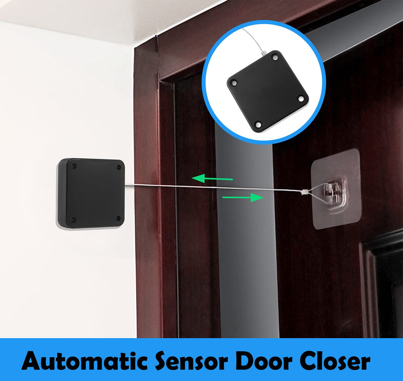 Set of 2 Punch-Free Automatic Sensor Door Closer, Multifunctional Drawstring Auto Door Closer for Residential Commercial Bedroom Room Storm (Black & White) 800g - Black & White