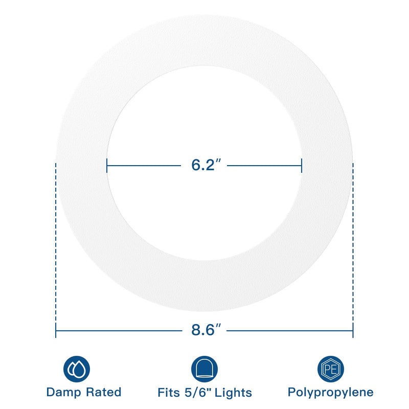 Amico 24 Pack Goof Rings for 6 Inch Recessed Lights White Can Light Goof Trim Ring, Outer Diameter 8.6-inch, Inner Diameter 6.2-inch, Durable Plastic Design, Flush Mount