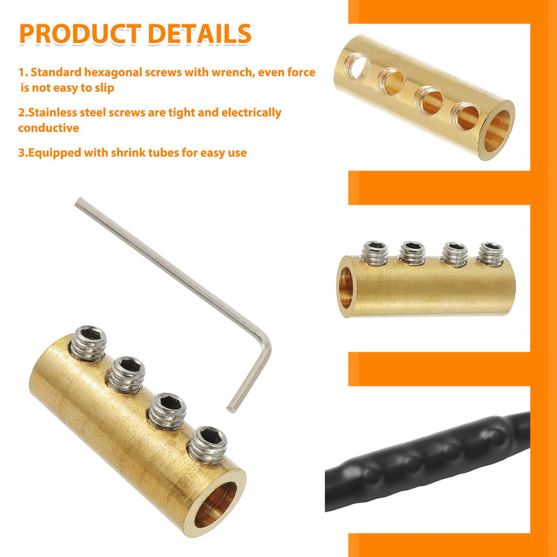 6 AWG 80A Splicing Wire Connector, 80A Splicing Quick Wiring Connection Terminal, Wire Connector with Screws and Heat Shrink Tube(Pack of 10) 6awg 80A-Round