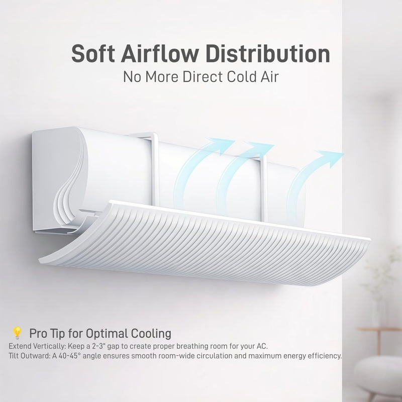 Air Conditioner Deflector, Mini Split Air Deflector Adjustable Anti Direct Blowing, No Drill AC Deflector ABS for 24-40in Wall Mounted Air Conditioner Bedroom Office Home UEMUSI White