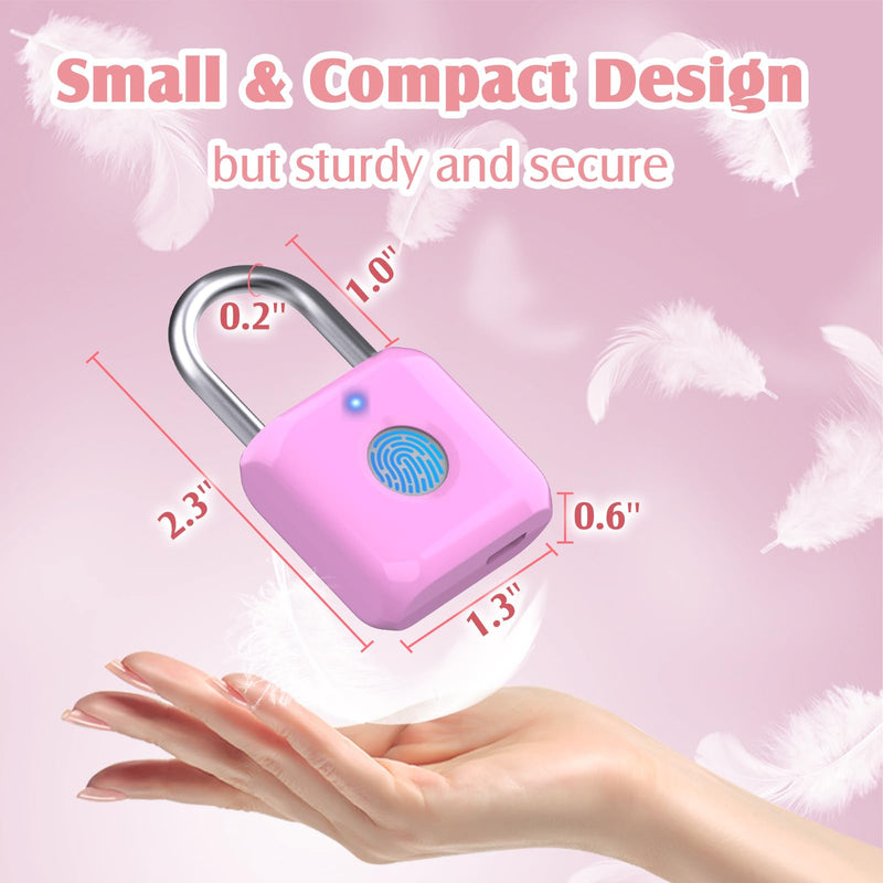 Pothunder Fingerprint Padlock, Locker Lock, Combination Lock, Fingerprint Lock with APP Unlock, USB Rechargeable, Suitable for Gym Locker, Door, Locker Rosebud Pink