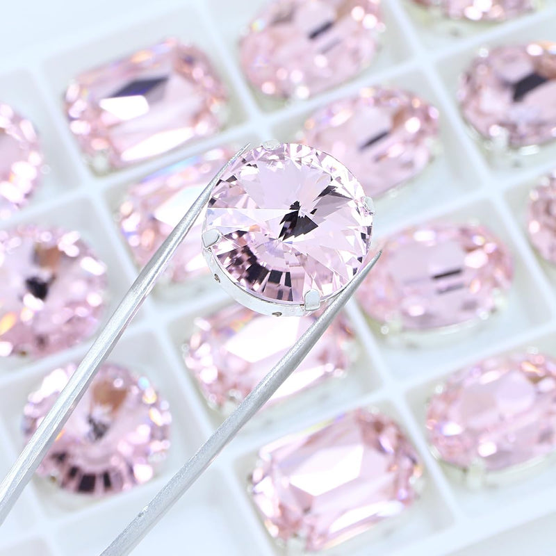 DONGZHOU Sew On Rhinestones with Silver Claw, Mixed Shapes 82pcs Glass Rhinestone K9 Crystal Flatback Sew On Gems for Jewelry Making DIY Crafts Clothes Shoes Wedding Decoration Light Rose-110