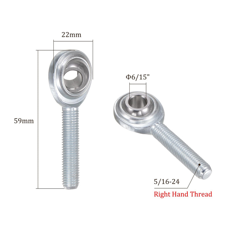 4pcs CM5 Rod End Joint Bearing - [5/16" Bore, 5/16-24 UNF Right Hand Thread] Male Rod End with Jam Nuts, 45# Carbon Steel 4