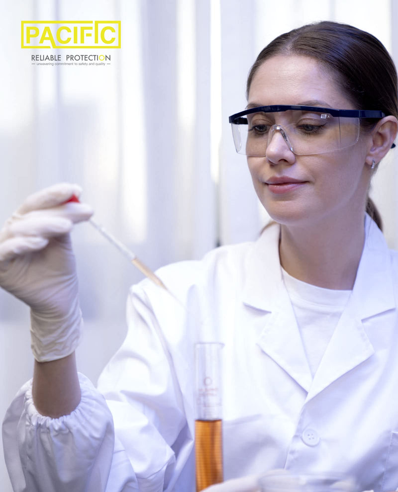 PACIFIC PPE 2 Pack Safety Glasses, Anti-fog, Scratch Resistant Clear Wraparound Lenses and No-Slip Grips, Adjustable, Lab Goggles