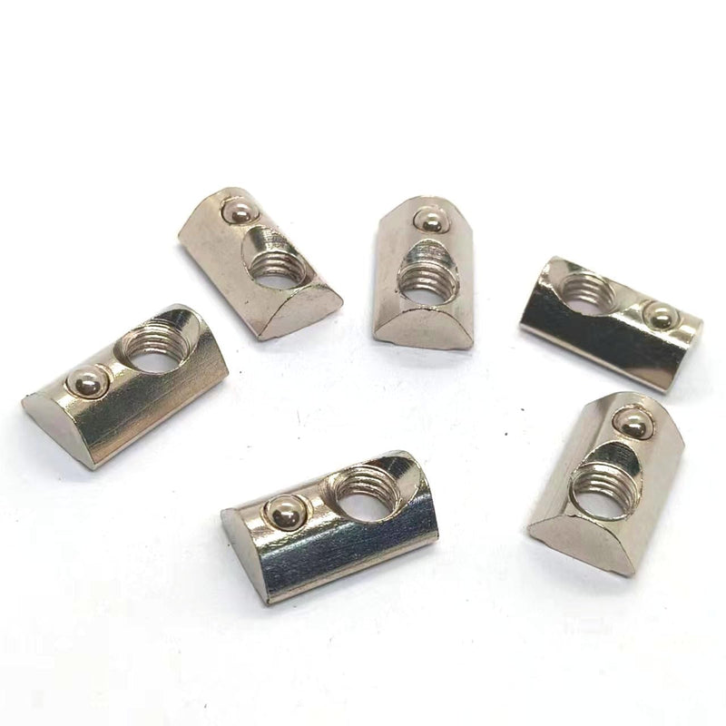 10Pcs Silver 1/4-20 Steel Roll in T-nut with Ball Spring, Suitable for 1010 Series or 1.0 Inch Base Aluminum Extrusion Profile Rail, Self-Clinching Nuts