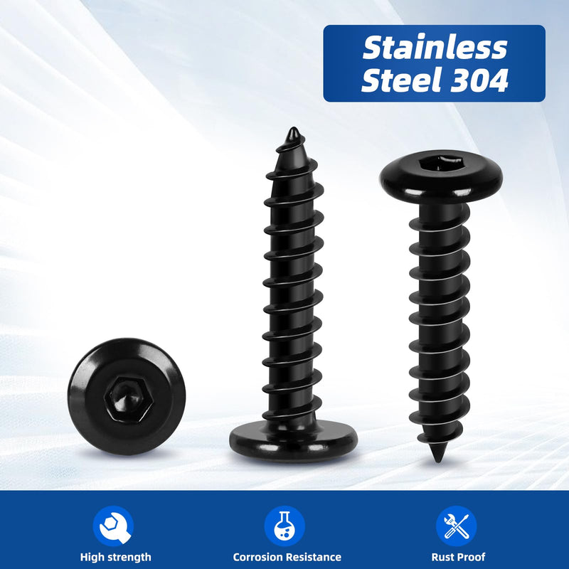 M4 x 35mm Flat Head Socket Cap Self Tapping Screws, Countersunk Wood Screws, 304 Stainless Steel 18-8, Allen Hex Drive, Black Finish, 50 PCS M4 x 35mm
