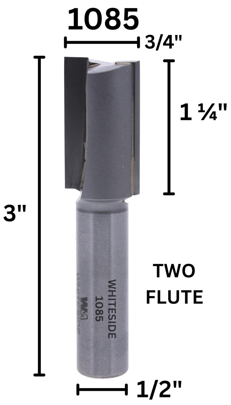 Whiteside 1085 Straight Router Bit: 3/4 Inch Cutting Diameter, 1/2 Inch Shank, 1-1/4 Inch Cutting Length