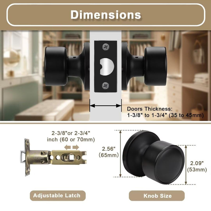 Indoor Matte Black Door Knobs Interior 3 Pack for Closet and Hallways, Modern Kitchen Black Door Handle Interior, Flat Passage Closet Door Knobs Keyless No Lock Passage Door Knobs