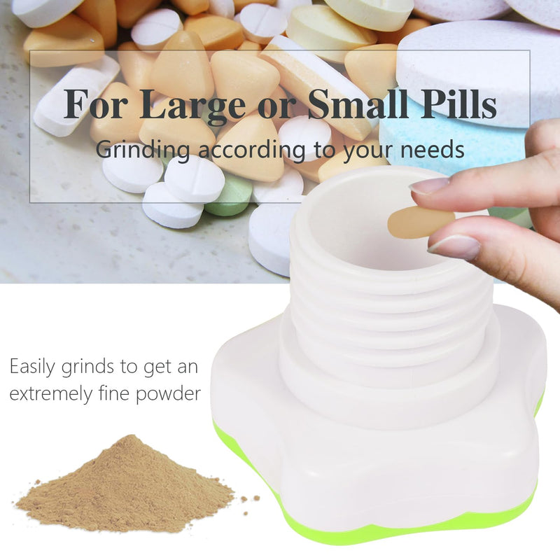Johnbee Pill Crusher, Pill Grinder Fine Powder Extremely Fine. Storage Compartment. Pill Crushers for Elderly, Family and Pets. Silicone Edges. Grind Multiple Pills at Once - Cleaning Brush (Green) Green