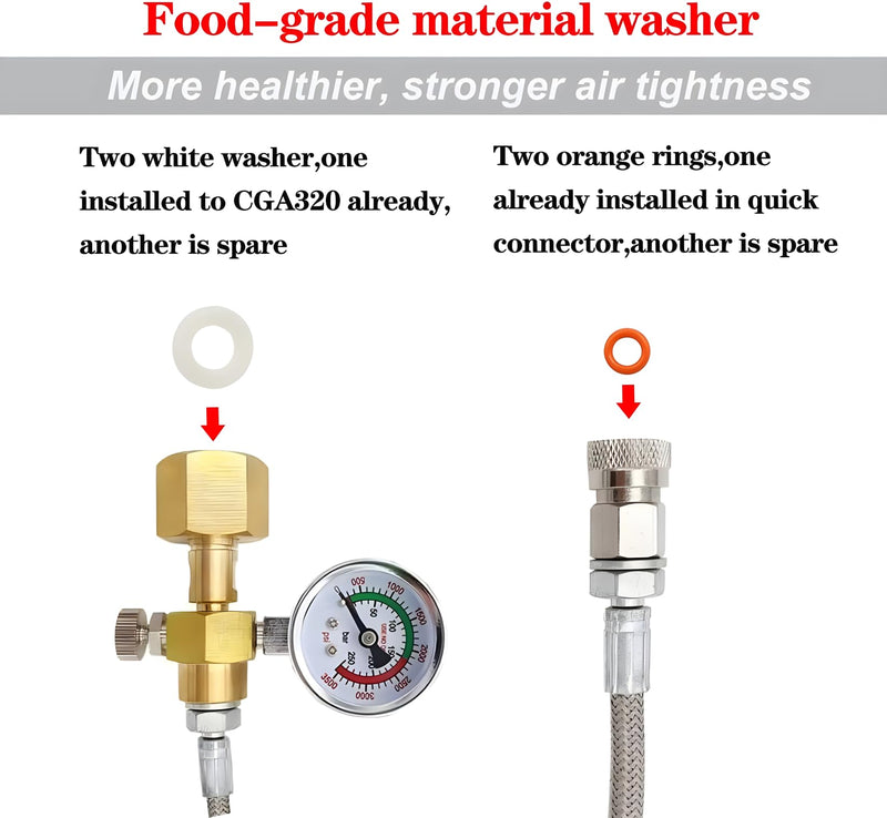 Upgraded Soda Machine Co2 Adapter Stainless Steel Hose with Larger Pressure Gauge, CGA320 Co2 Tank Direct Hose Adapter to Jet/One Touch/Fizzi/Aqua Fizz Soda Water Machine (60 inch)